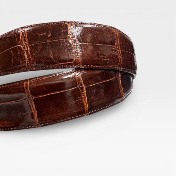 Vintage 90s Mezlan Genuine Alligator Belt Brown Gold Buckle Men\'s sz 32